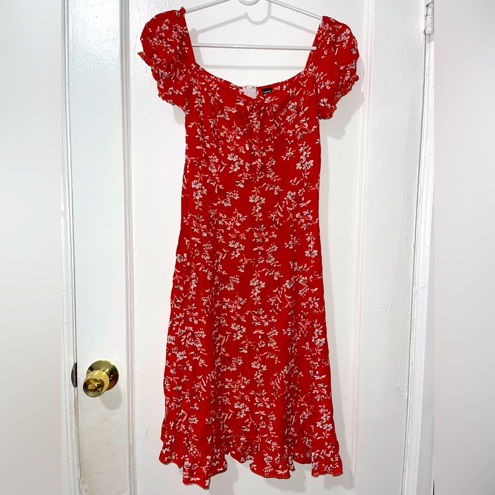 SHEIN Red Floral Print Midi Dress